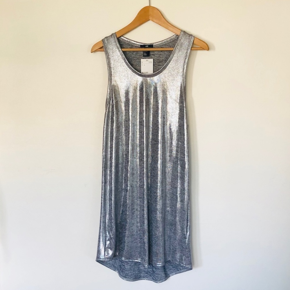 H&M Silver Metallic Racerback Tank Dress